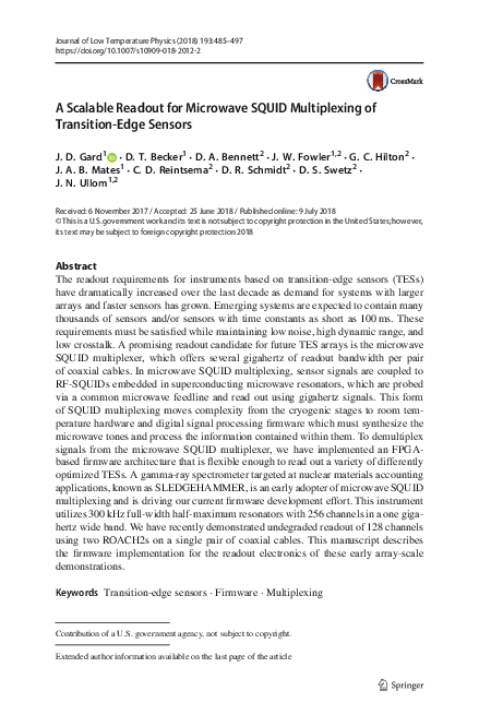 (PDF) A Scalable Readout for Microwave SQUID Multiplexing of Transition ...