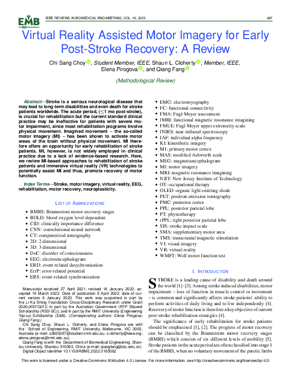 (PDF) Virtual Reality Assisted Motor Imagery for Early PostStroke