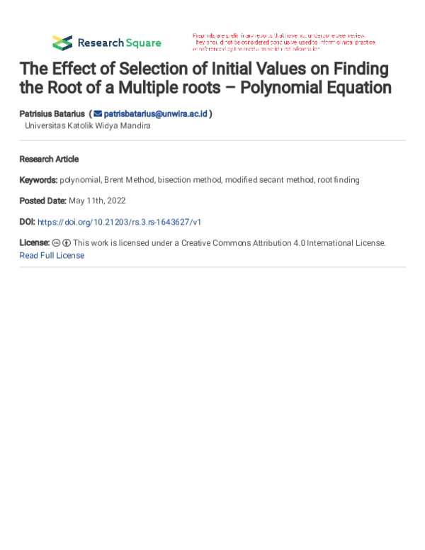 (PDF) ﻿The Effect of Selection of Initial Values on Finding the Root of ...