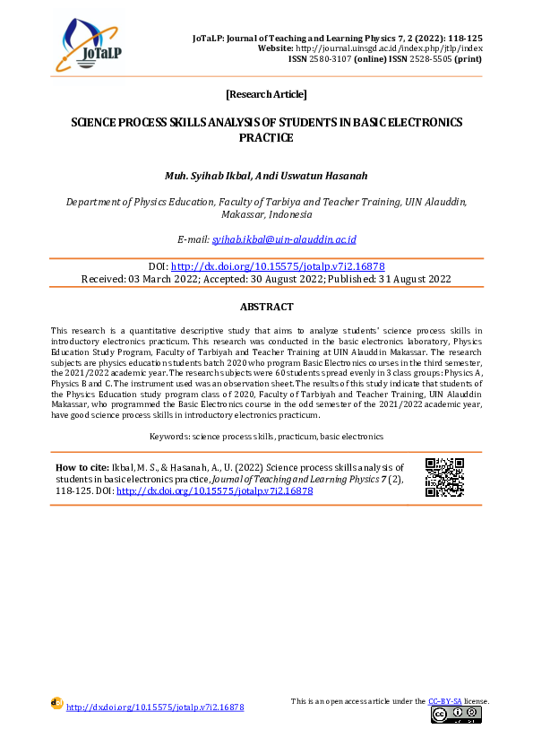 (PDF) Science Process Skills Analysis of Students in Basic Electronics ...