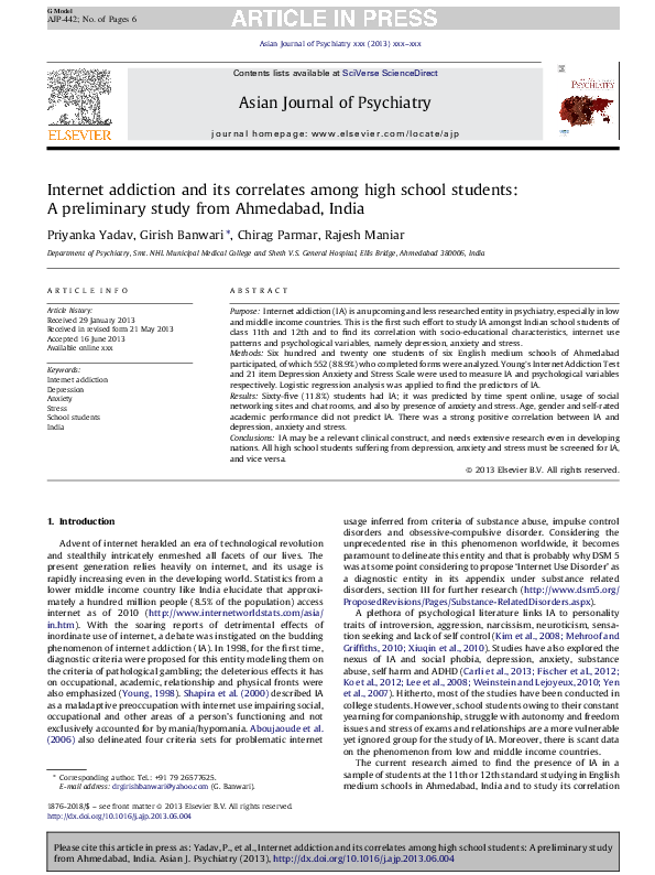 (PDF) Internet addiction and its correlates among high school students ...