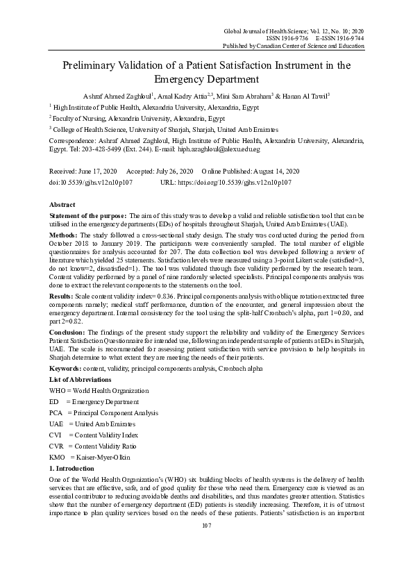 (PDF) Preliminary Validation of a Patient Satisfaction Instrument in ...
