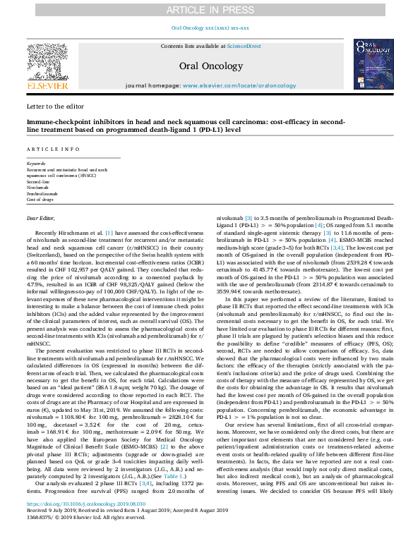 (PDF) Immune checkpoint inhibitors in head and neck squamous cell ...
