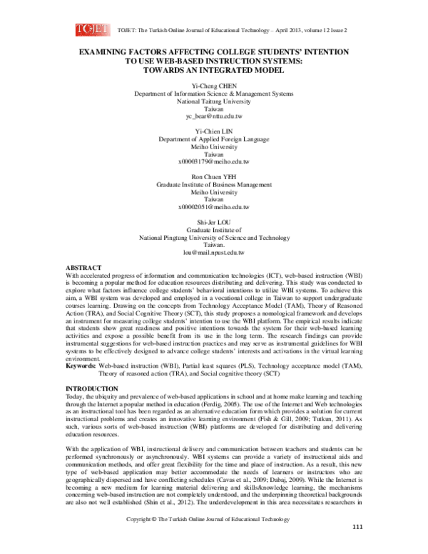 (PDF) Examining Factors Affecting College Students' Intention to Use ...