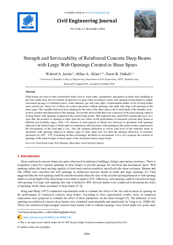 (PDF) Strength and Serviceability of Reinforced Concrete Deep Beams ...