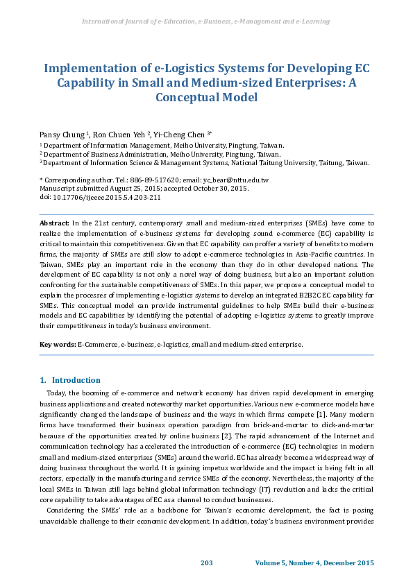 (PDF) Implementation of e-Logistics Systems for Developing EC ...