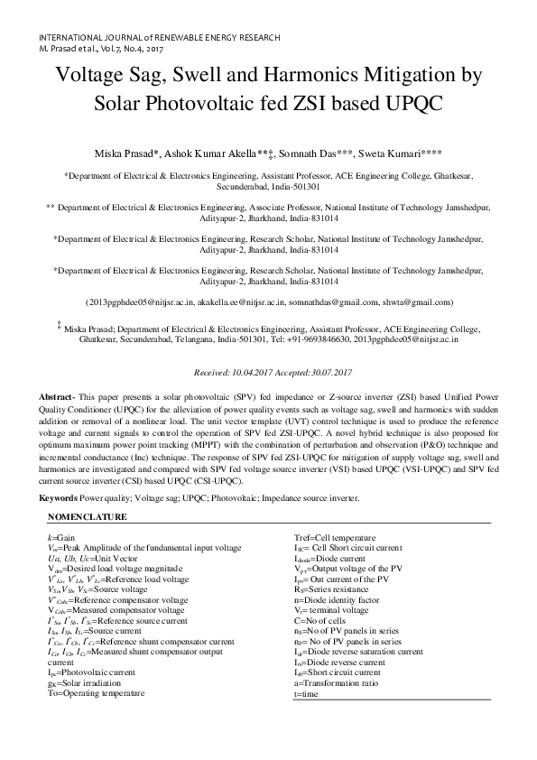 (PDF) Voltage Sag, Swell and Harmonics Mitigation by Solar Photovoltaic ...