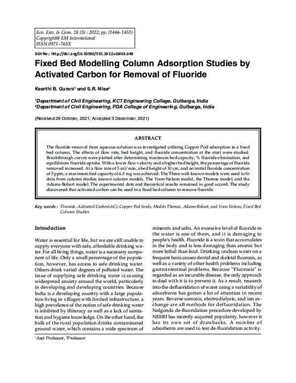(PDF) Fixed Bed Modelling Column Adsorption Studies by Activated Carbon ...