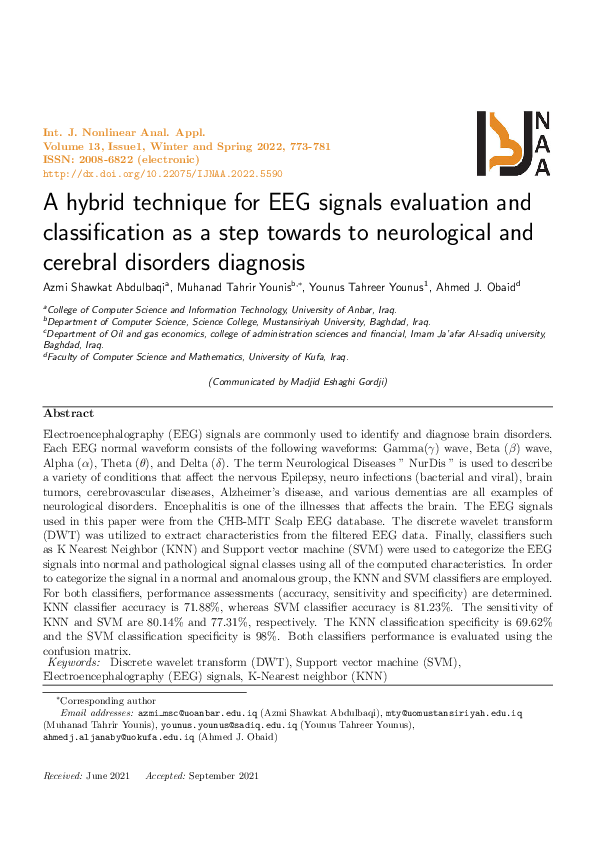 (PDF) A hybrid technique for EEG signals evaluation and classification ...