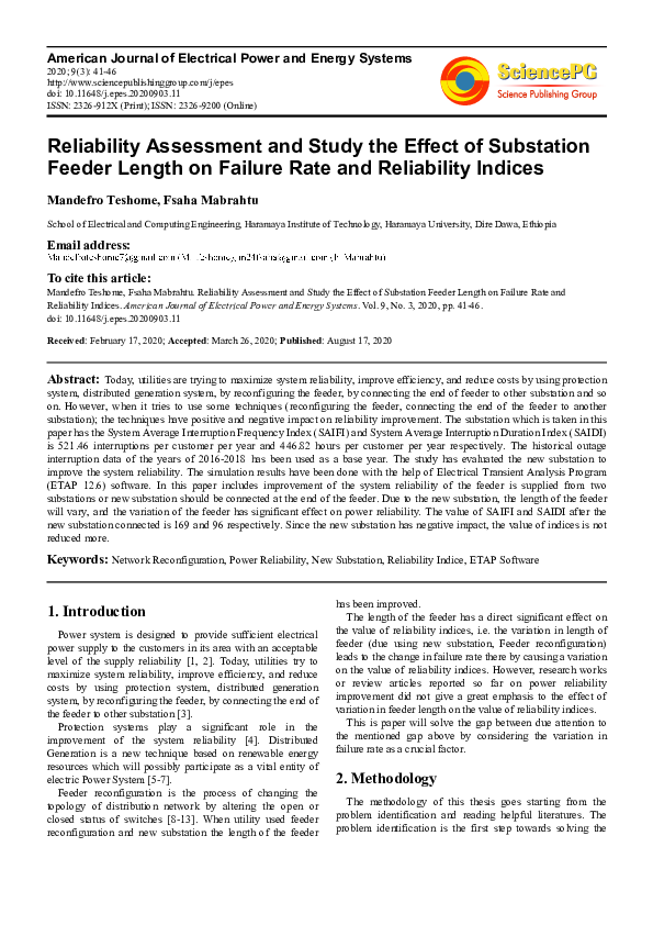 (PDF) Reliability Assessment and Study the Effect of Substation Feeder ...