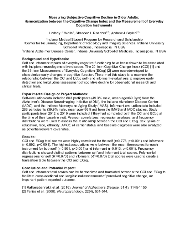 (PDF) Measuring Subjective Cognitive Decline in Older Adults ...