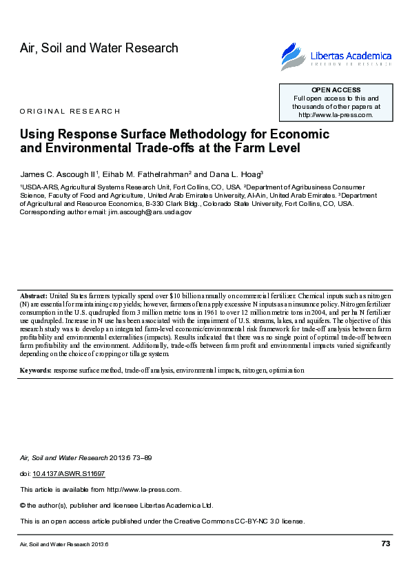 (PDF) Using Response Surface Methodology for Economic and Environmental ...