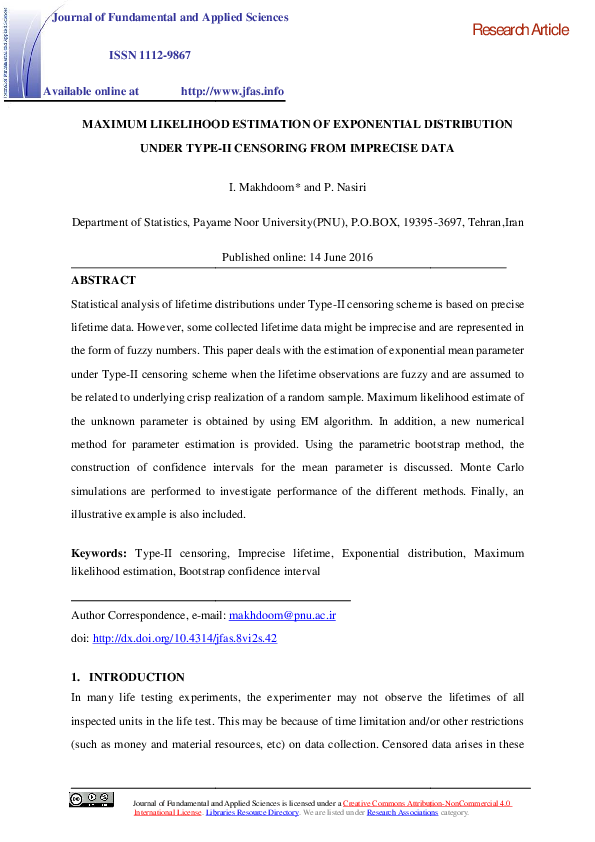 (PDF) Maximum likelihood estimation of exponential distribution under ...