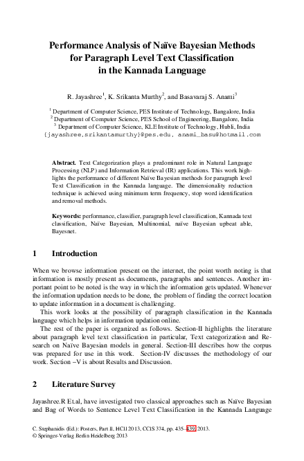 (PDF) Performance Analysis of Naïve Bayesian Methods for Paragraph ...