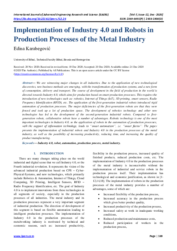 (PDF) Implementation of Industry 4.0 and Robots in Production Processes ...