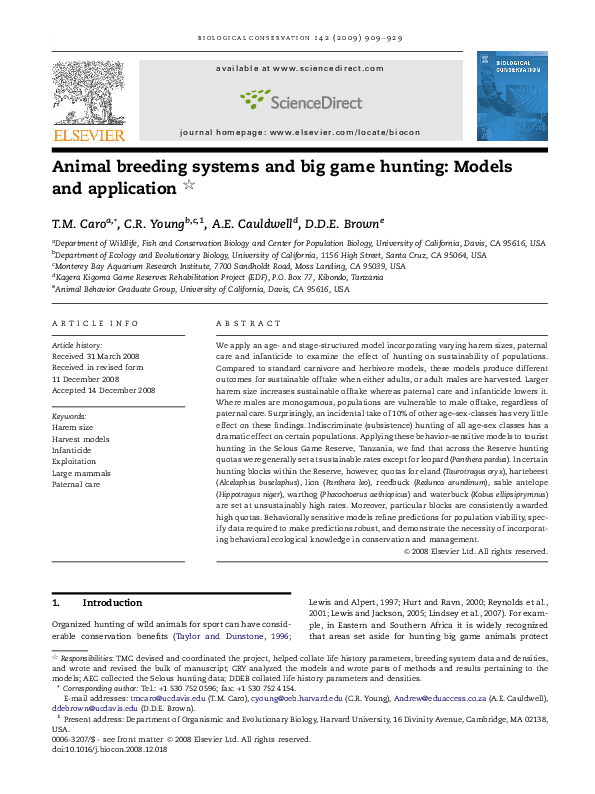 (PDF) Animal breeding systems and big game hunting: Models and application