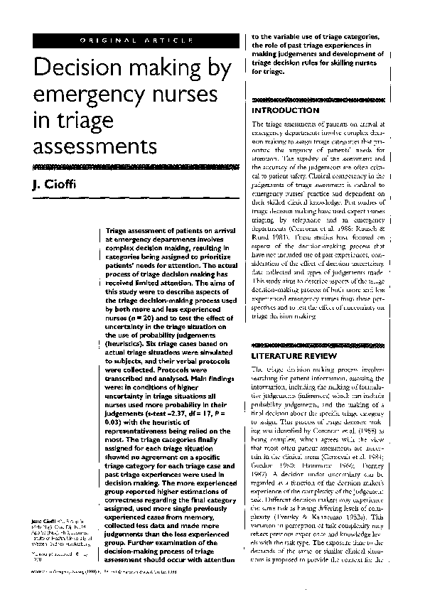 (PDF) Decision making by emergency nurses in triage assessments