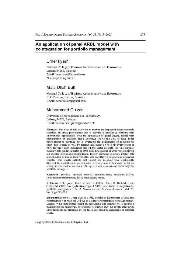 (PDF) An application of panel ARDL model with cointegration for ...