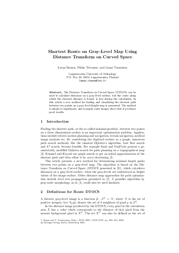 (PDF) Shortest Route on Gray-Level Map Using Distance Transform on ...