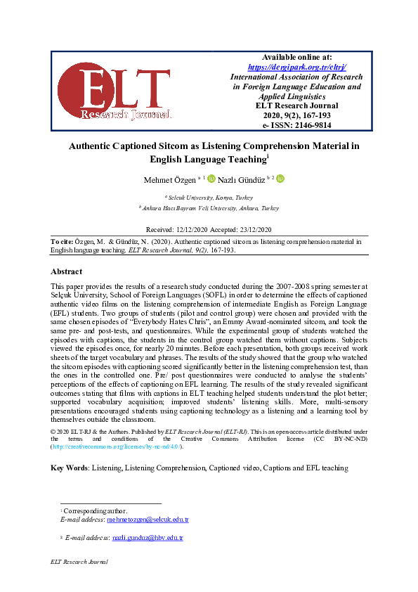 (PDF) Authentic Captioned Sitcom as Listening Comprehension Material in ...