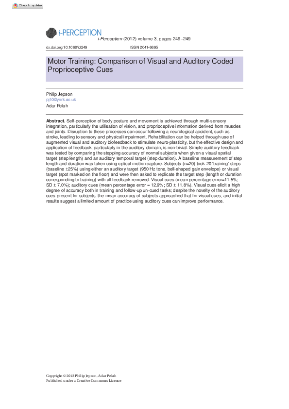 (PDF) Motor Training: Comparison of Visual and Auditory Coded ...