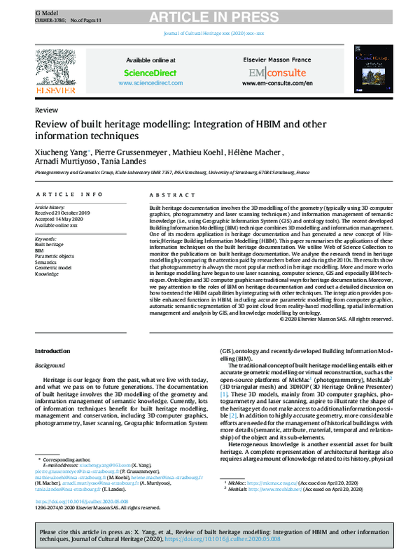 (PDF) Review of built heritage modelling: Integration of HBIM and other ...