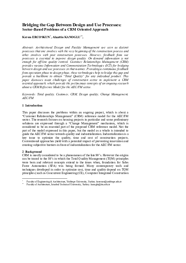 (PDF) Bridging the gap between design and use processes: Sector-based ...