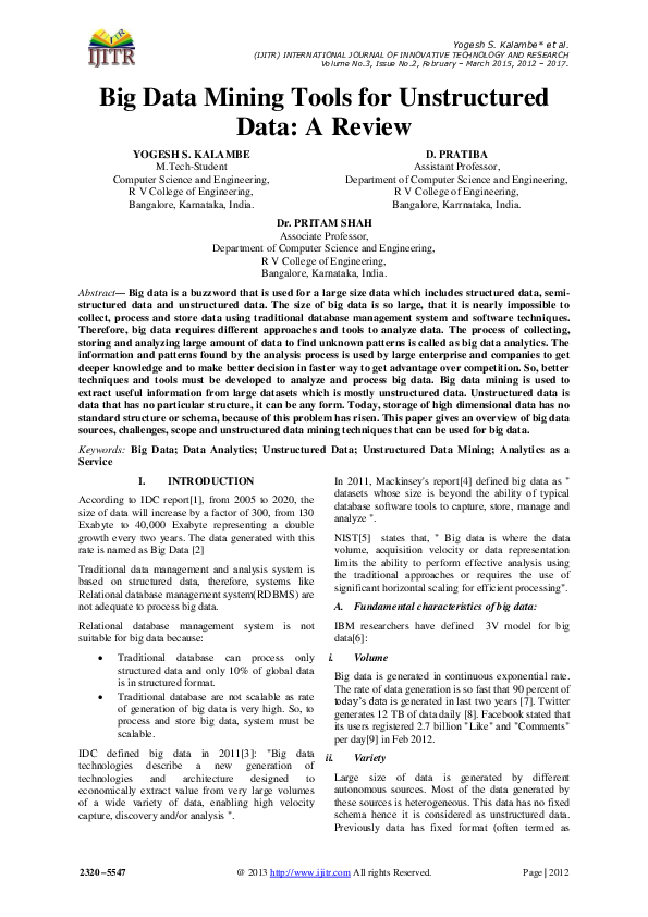 (PDF) Big Data Mining Tools for Unstructured Data: A Review