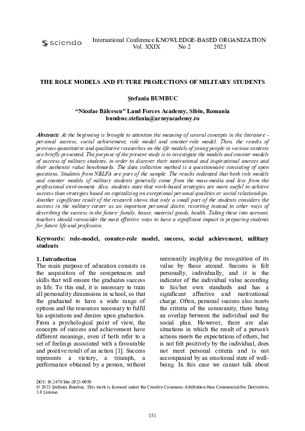 (PDF) The Role Models and Future Projections of Military Students