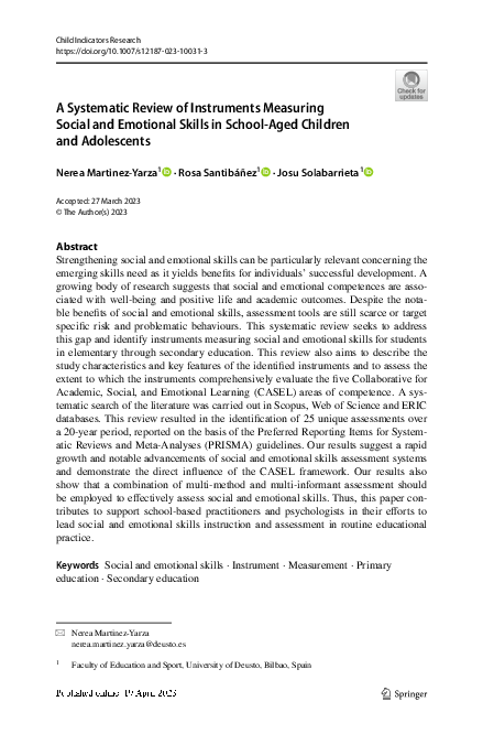 (PDF) A Systematic Review of Instruments Measuring Social and Emotional ...