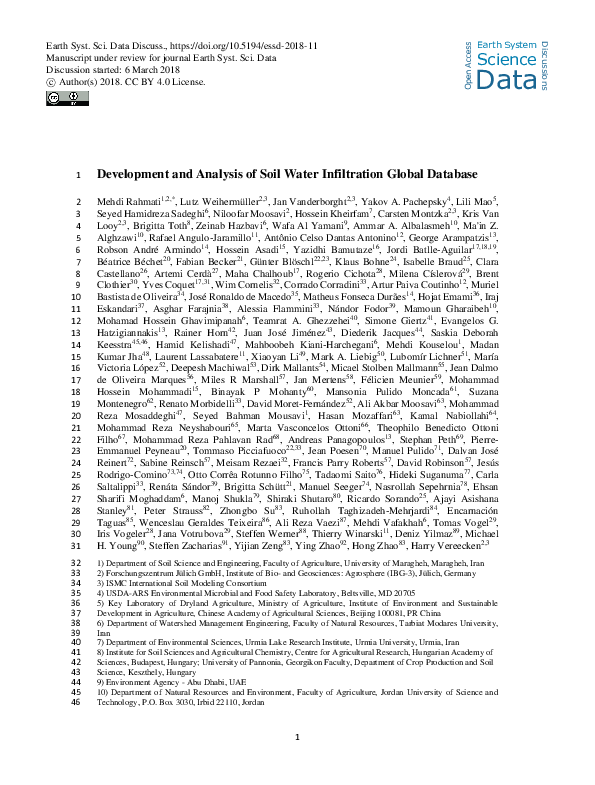 (PDF) Development and Analysis of Soil Water Infiltration Global Database