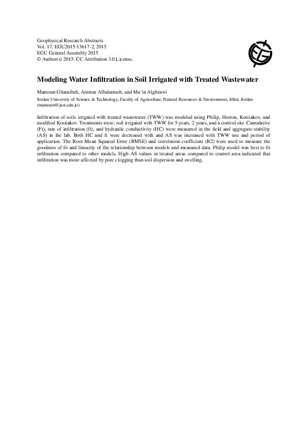 (PDF) Modeling Water Infiltration in Soil Irrigated with Treated Wastewater