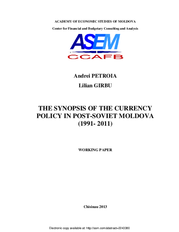 (PDF) The Synopsis of the Currency Policy in Post-Soviet Moldova (1991 ...