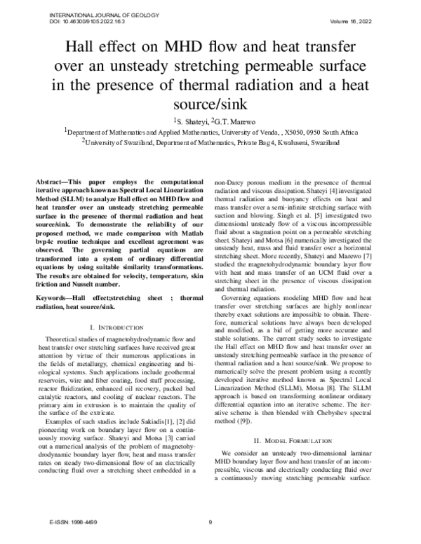 (PDF) Hall Effect on MHD Flow and Heat Transfer Over an Unsteady ...