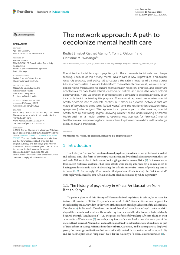 (PDF) The network approach: A path to decolonize mental health care