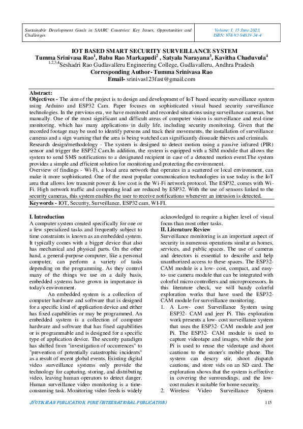 (PDF) Iot Based Smart Security Surveillance System