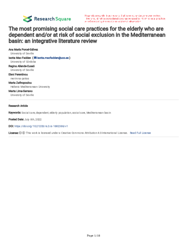 (PDF) The most promising social care practices for the elderly who are ...
