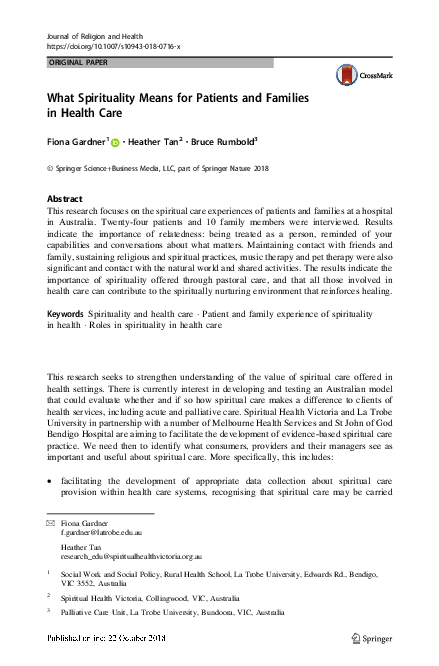(PDF) What Spirituality Means for Patients and Families in Health Care