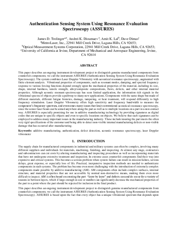 (PDF) Authentication Sensing System Using Resonance Evaluation ...
