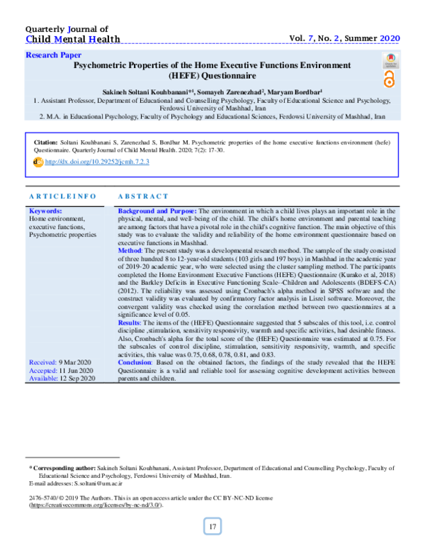 (PDF) Psychometric Properties of the Home Executive Functions ...