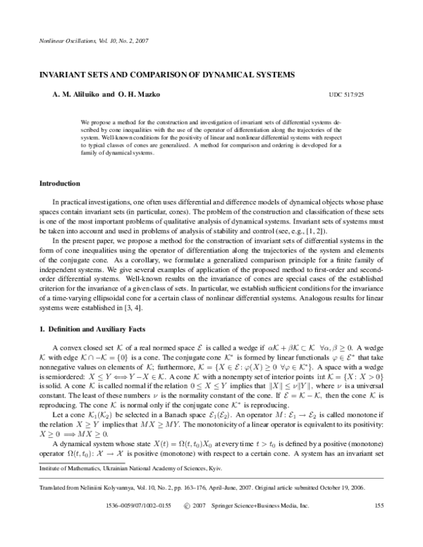 (PDF) Invariant sets and comparison of dynamical systems