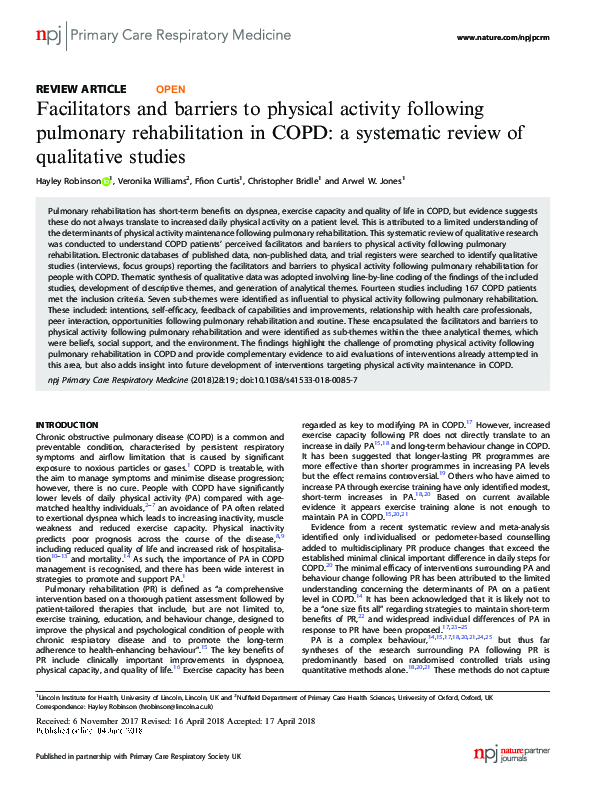 (PDF) Facilitators and barriers to physical activity following ...