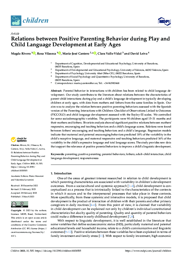 (PDF) Relations between Positive Parenting Behavior during Play and ...