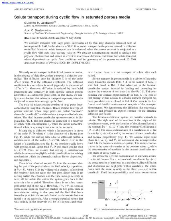 (PDF) Solute transport during cyclic flow in saturated porous media