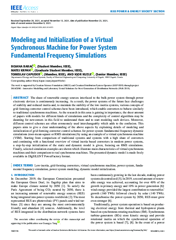 (PDF) Modeling and Initialization of a Virtual Synchronous Machine for ...