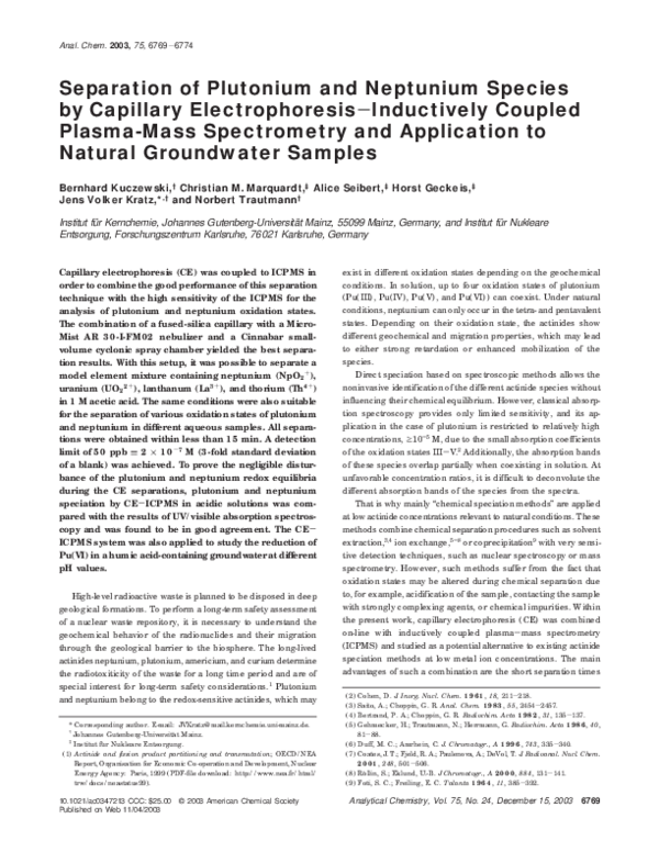 (PDF) Separation of Plutonium and Neptunium Species by CE-ICP-MS and ...
