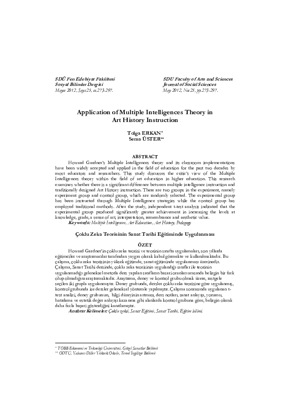 (PDF) Application of Multiple Intelligences Theory in Art History ...