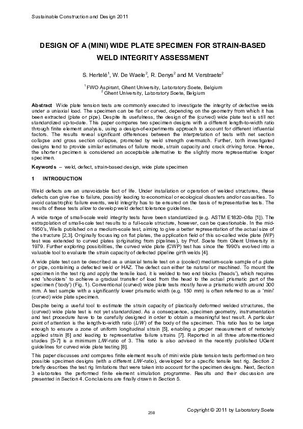 (PDF) Design of a (mini) wide plate specimen for strain-based weld ...