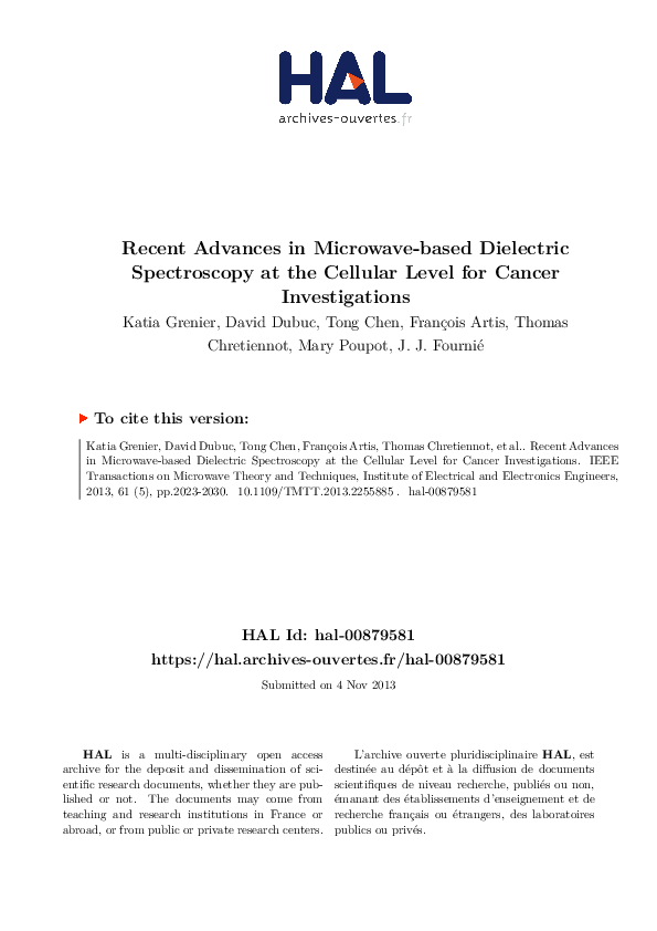 (PDF) Recent Advances in Microwave-Based Dielectric Spectroscopy at the ...
