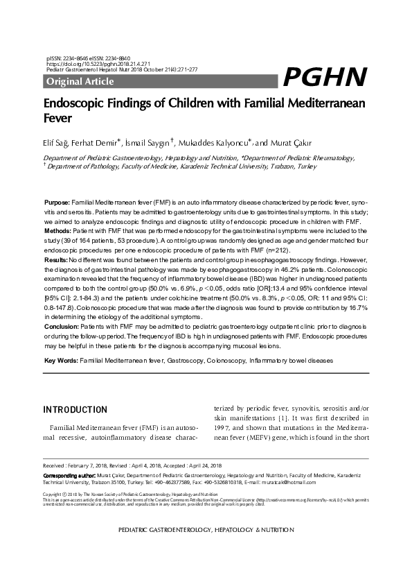 (PDF) Endoscopic Findings of Children with Familial Mediterranean Fever